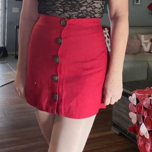 Reformation Red Mini Button Up Skirt Size 4